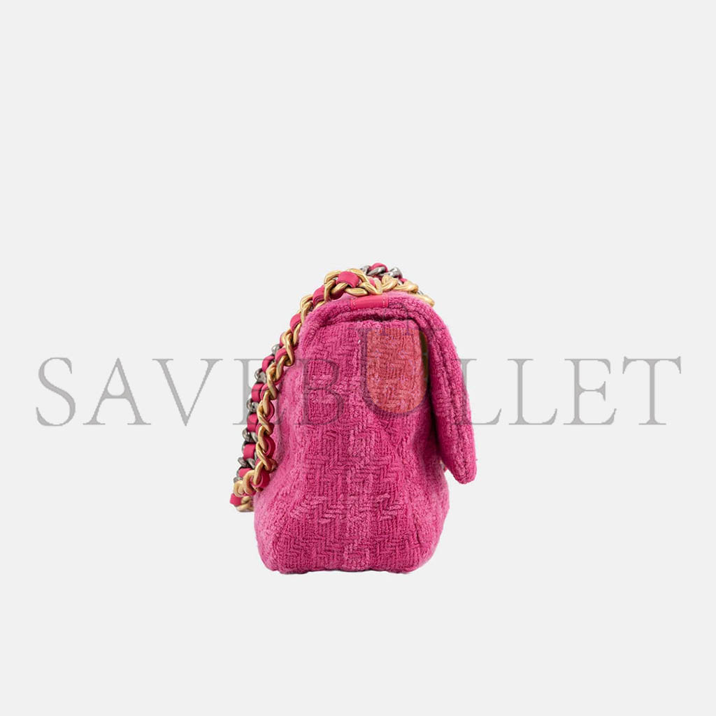 CHANEL 19 FLAP BAG TWEED QUILTED IN PINK WITH MIXED HARDWARE AS1160 (26*16*9cm)